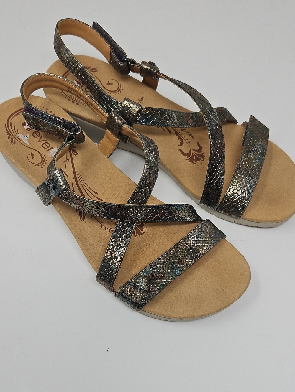 Revere Luxor Metallic Animal Print Slingback Wedge Velcro Sandals Size 40